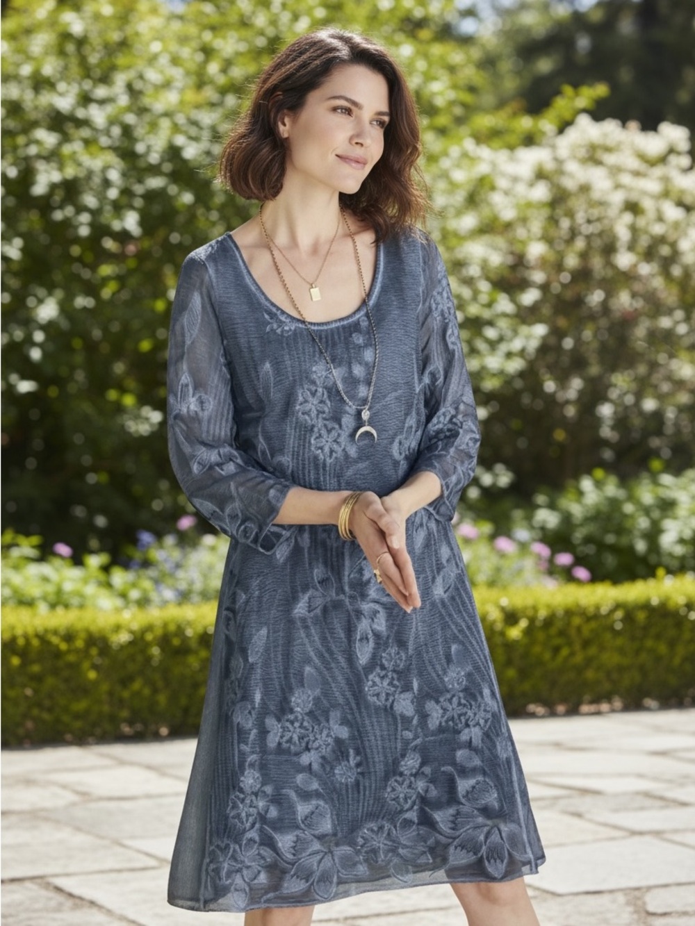 NWT Soft Surroundings Starling Silkβ Dress XS 2-4 Mallard Blue Floral Boho Midi